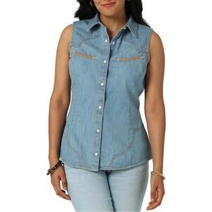 Wrangler Retro women's XL western pearl snap on Sleeveless Denim Button-Up Shirt